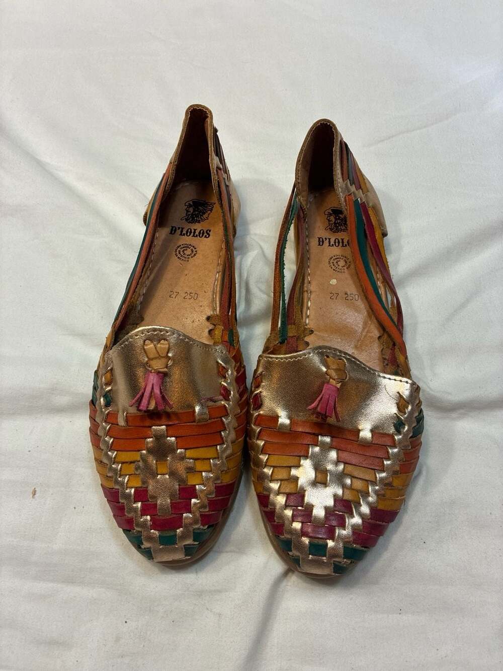 D'Lolos Multi-Color Woven Leather Huarache Sandals with Tassel Size 27 (US Women